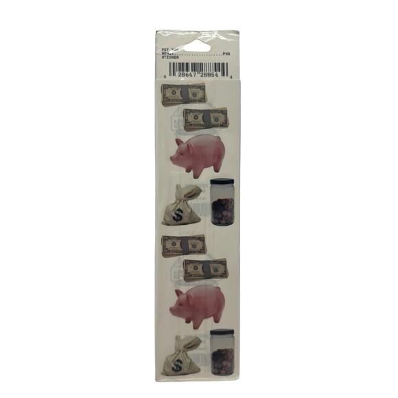 Vintage New FRANCES MEYERS Money Stickers 2 Sheets Cash Coins Piggy Bank USA - Picture 2 of 2